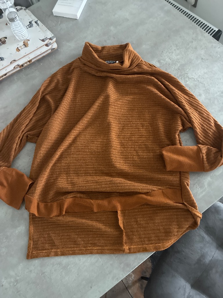 My dress room brown rib roll neck top