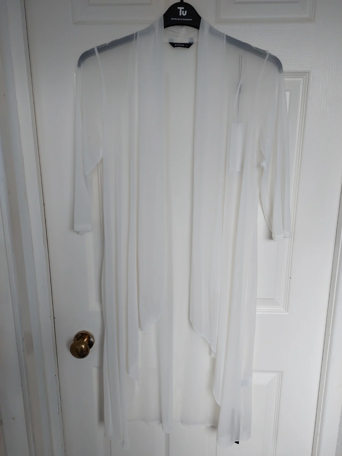 Roman Originals Ivory/White Mesh Longline Kimono Cardigan Size 12