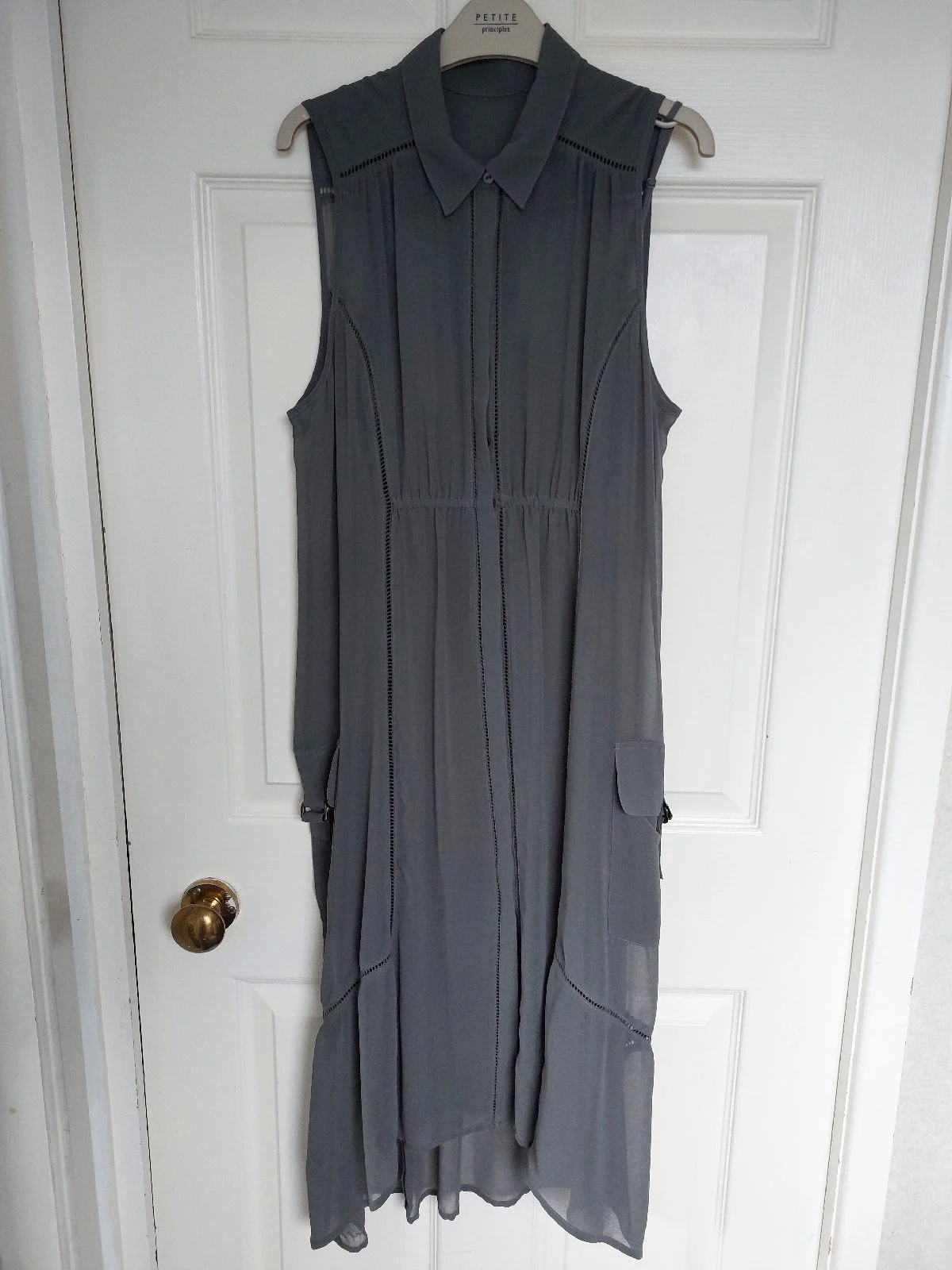 Grey Sleeveless Midi Shirt Dress with Spaghetti straps Vest