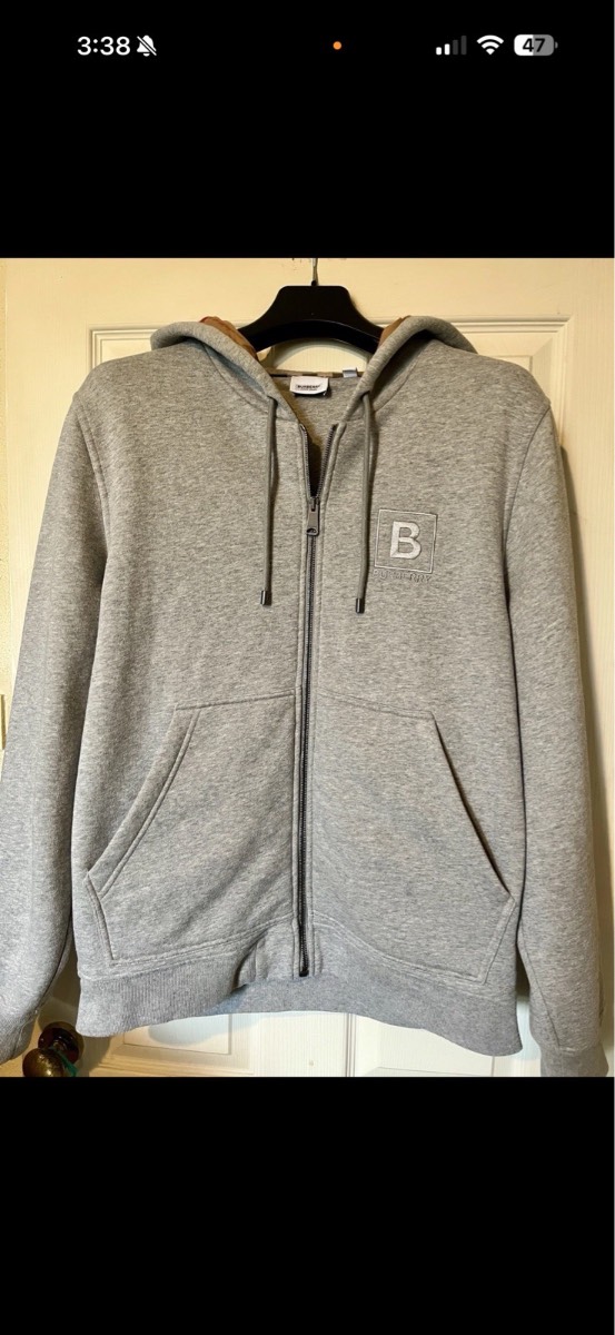 Burberry zip up hoodie grey large