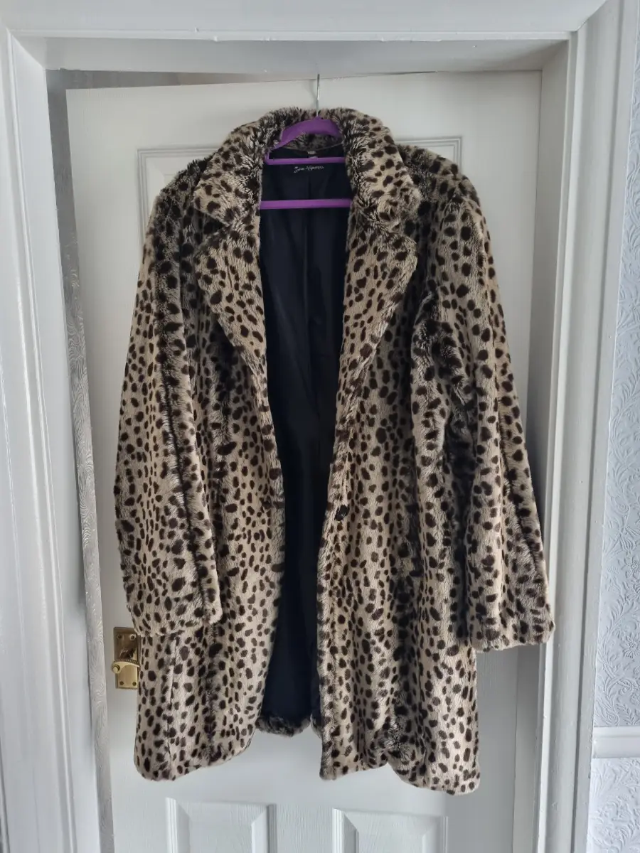 Jan Kuperus Faux Fur Leopard Print Coat Size 12-14