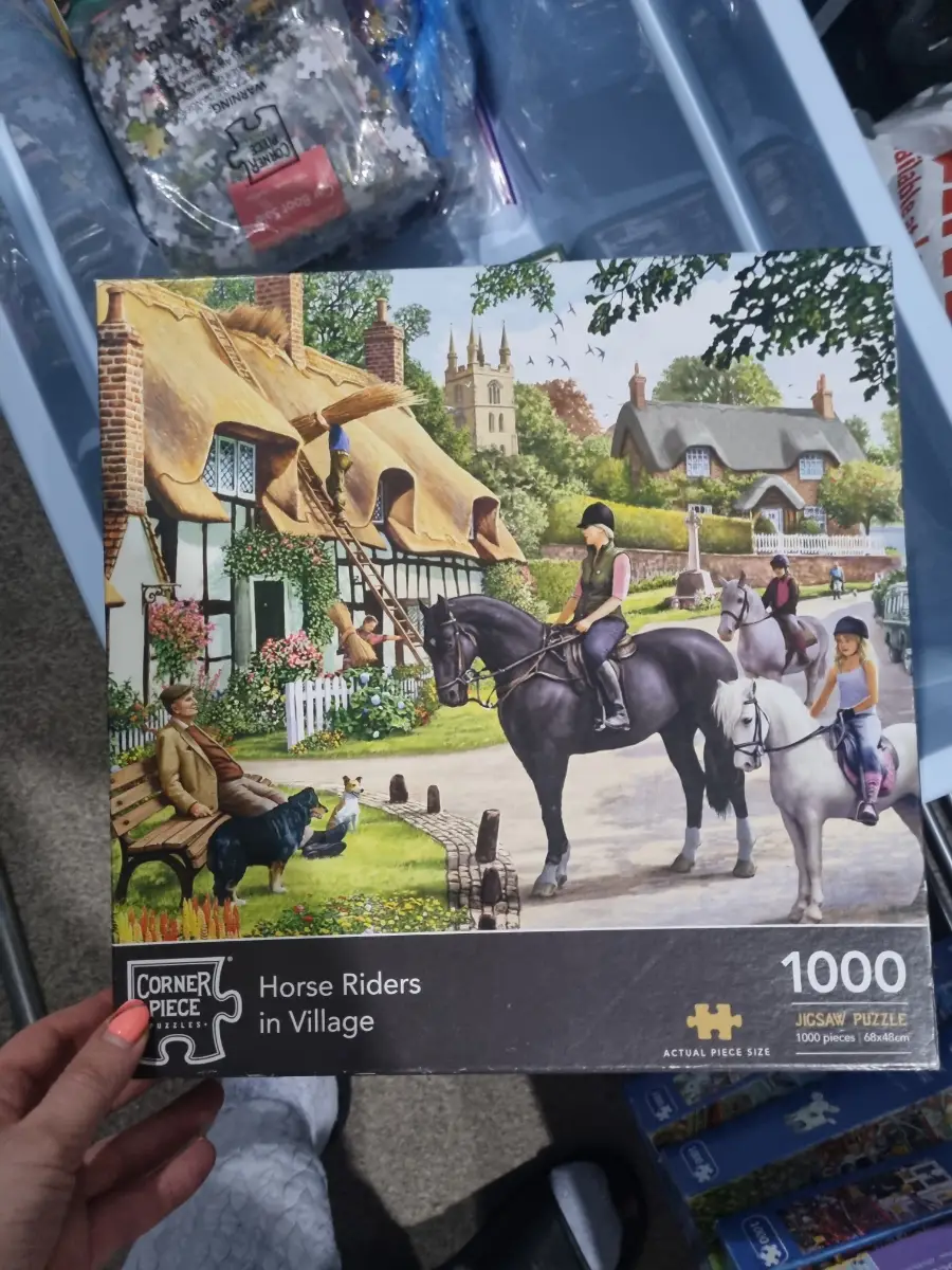 Corner Piece Puzzles Horse Riders in Village Jigsaw Puzzle 1000-piece