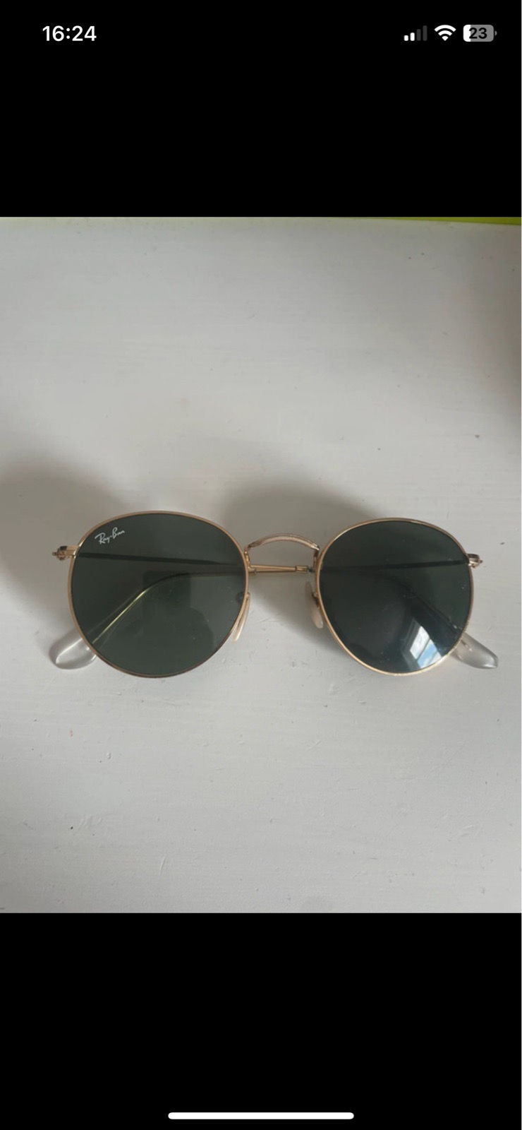 Ray-Ban round metal sunglasses, gold frame green lenses