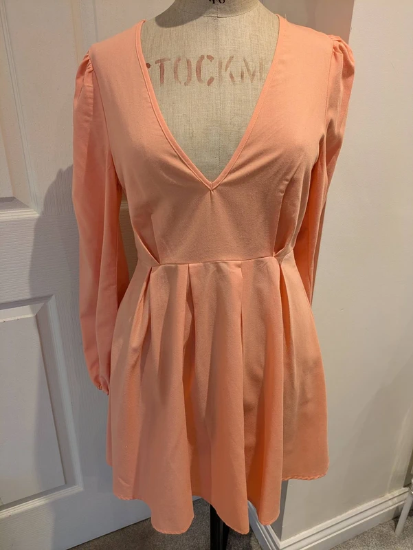 Pretty Little Thing - Size 12 - Peach long sleeved zip up summer dress - 6% cotton