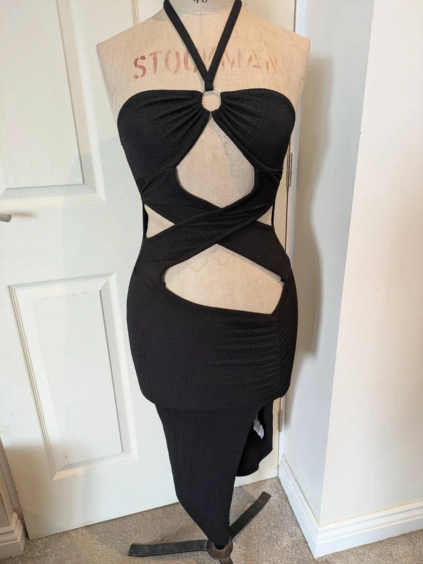Pretty Little Thing - Size 10 Halter neck long cut out black backless evening dress - New with tags