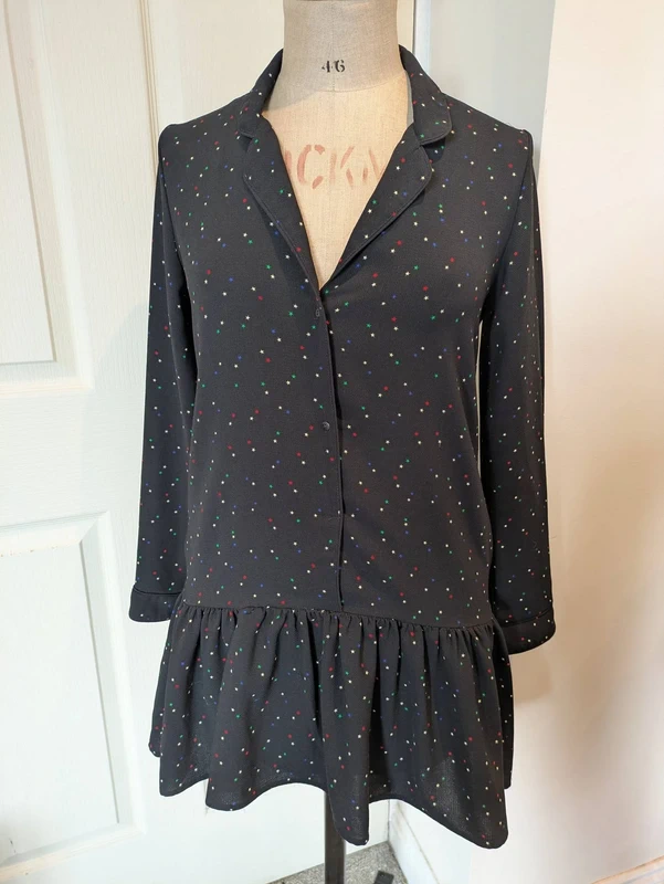 Zara Trafaluc collection, Size S, Black button up long sleeve collar dress with star design