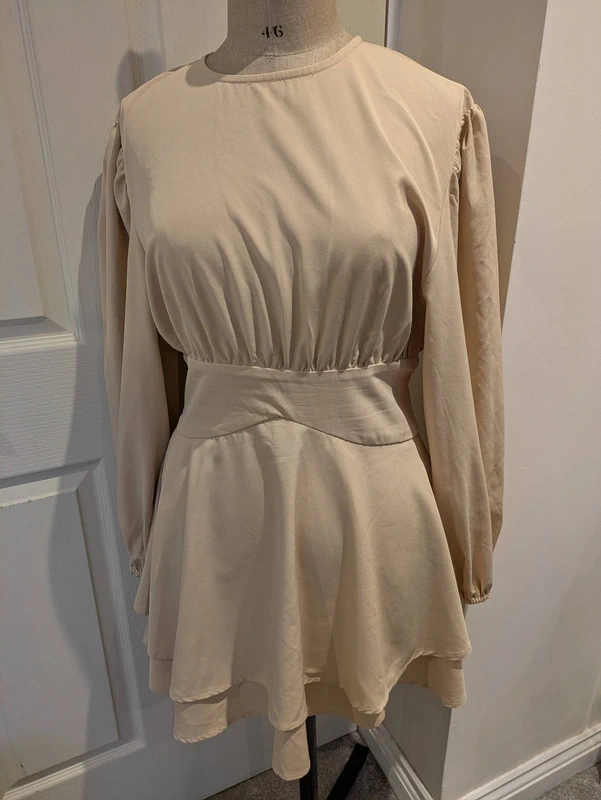 Pretty Little Thing - Size 14 - Beige long sleeve zip up summer dress