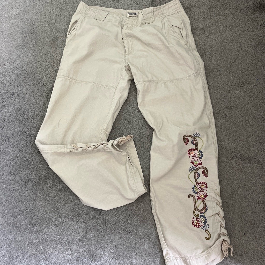 Vintage cotton embroidered cargo style trousers