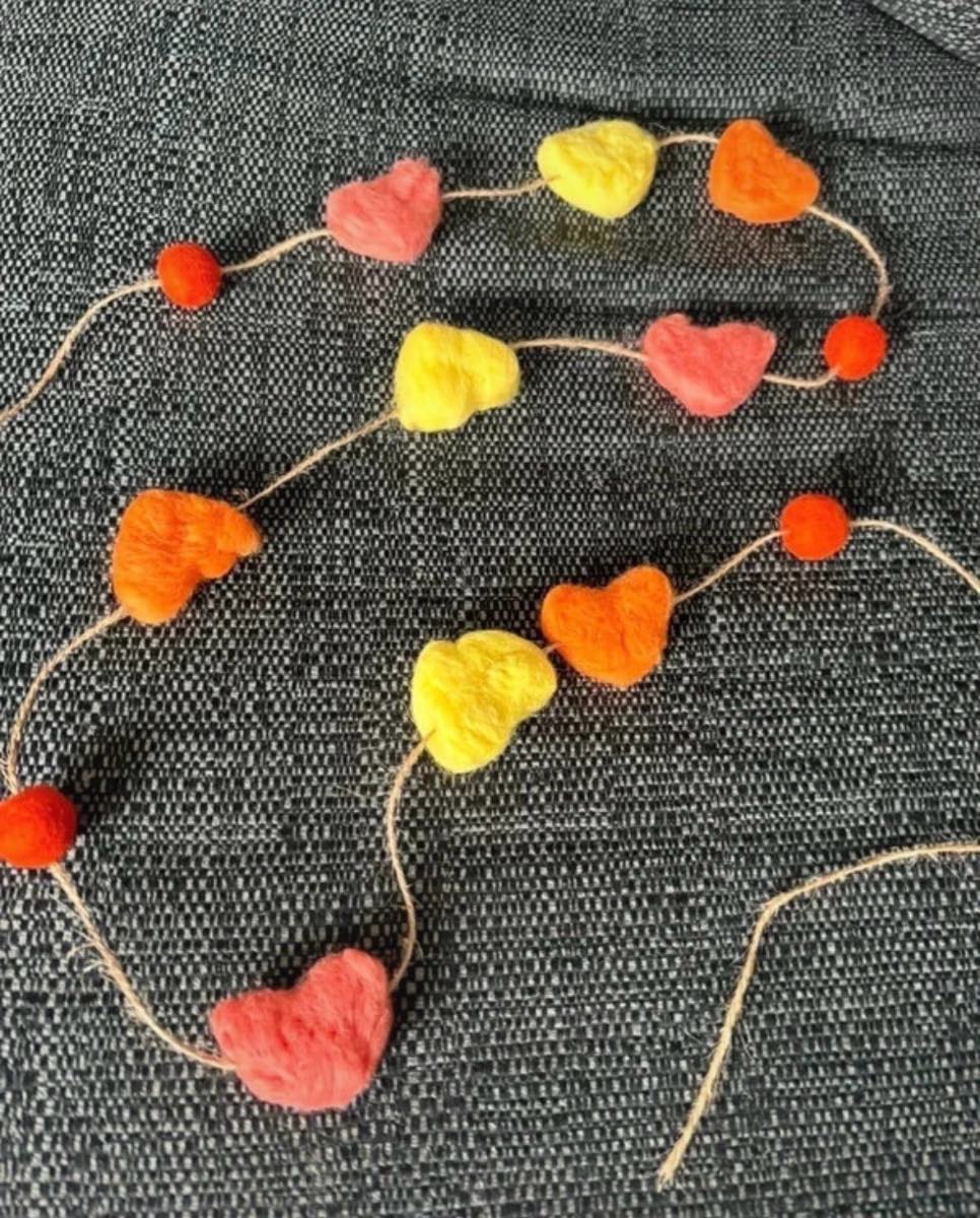 Felted heart garland