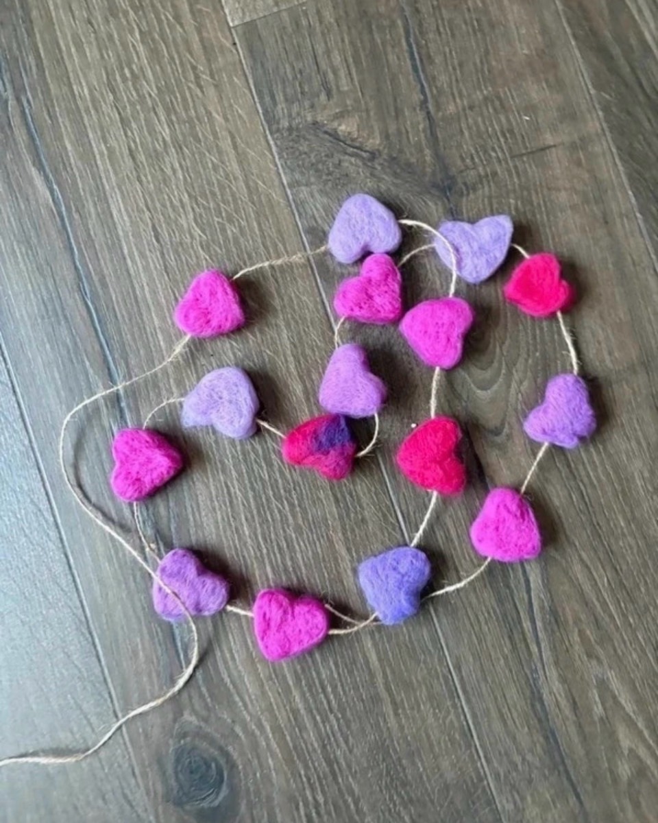 Felted heart garland