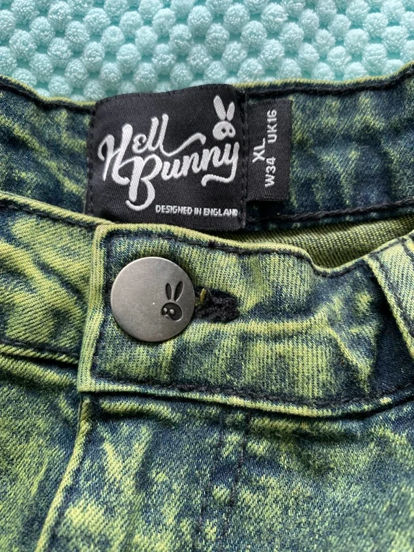 Hell Bunny, Acid Wash Denim Mini Skirt, Size 16 / 34"