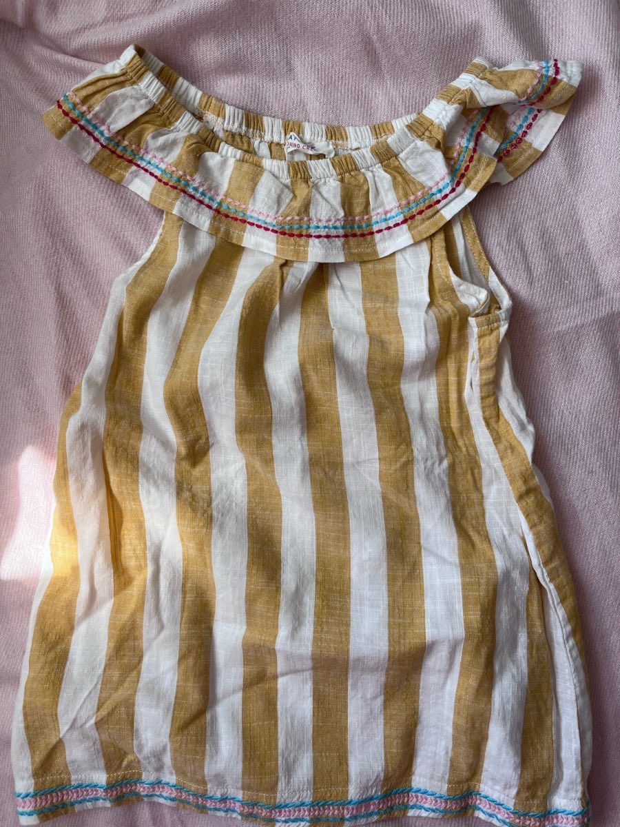 Brand new girls FatFace frilled sleeveless yellow and white top - age 10/11