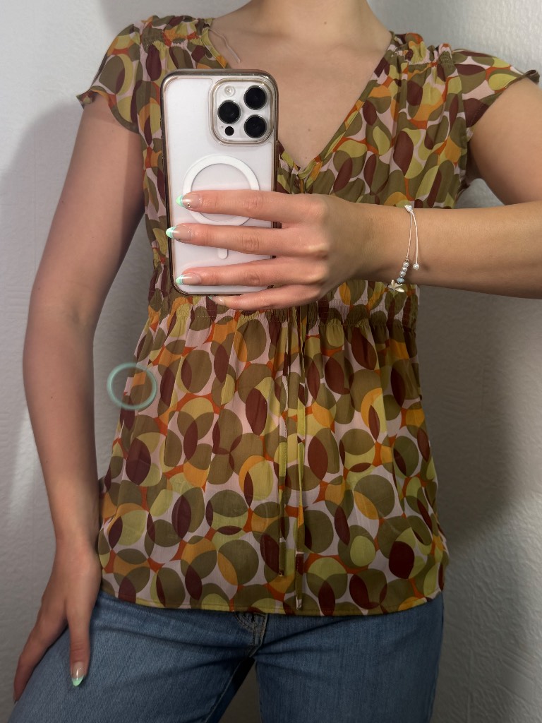 M&S retro print sheer blouse