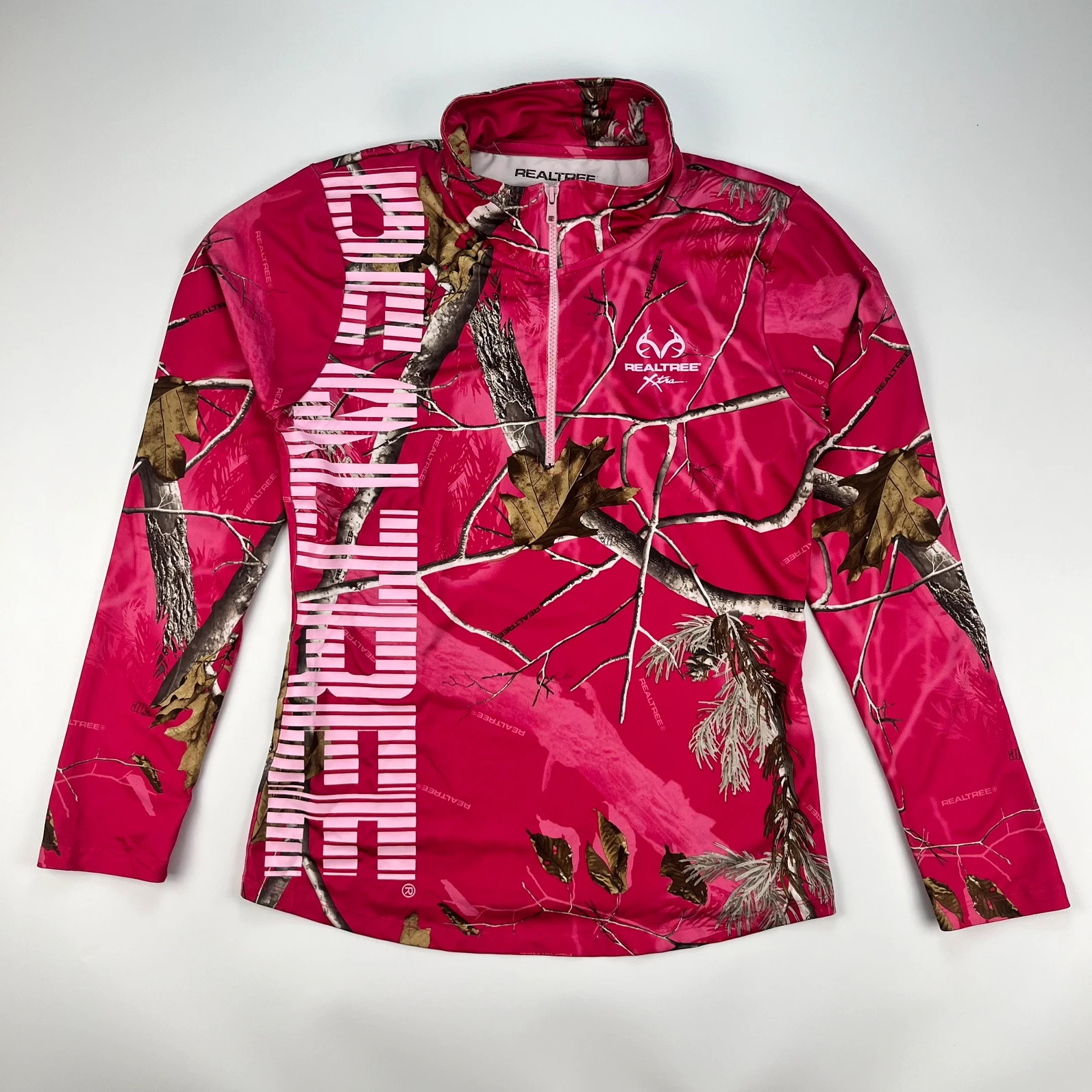 RealTree 1/4 zip Sweatshirt Womens XL Pink Activewear Midlayer Camouflage Logo