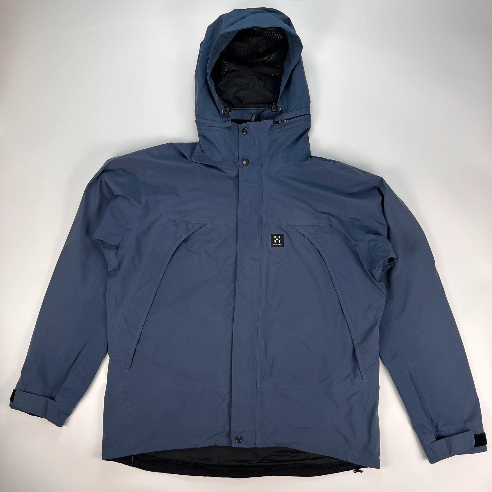 Haglofs Coat Men’s XL Blue Vintage Outdoor Hooded Hiking Hard Shell Jacket