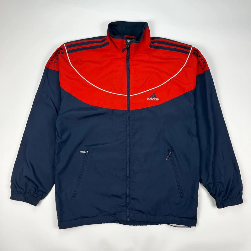 Vintage Adidas Track Jacket Mens Medium Red Navy Retro 00s Y2K Windbreaker