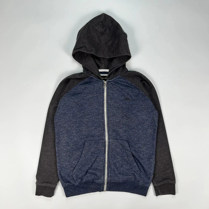 Quiksilver Hoodie Womens Size 12 Medium Navy Grey Full Zip Sweatshirt