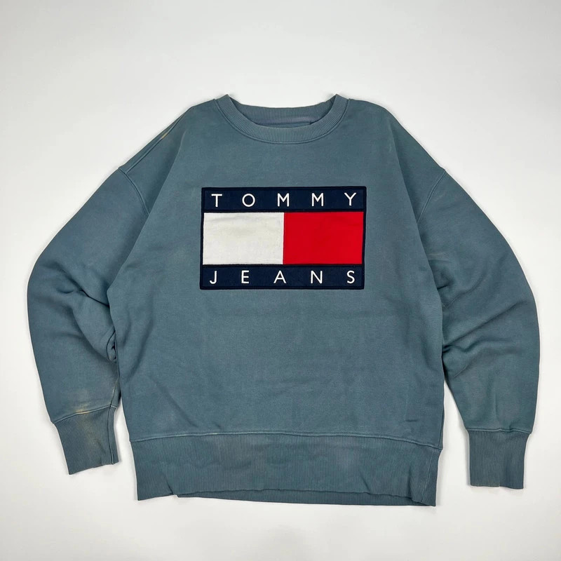 Tommy Jeans Jumper Men’s Large Blue Spellout Logo Sweater