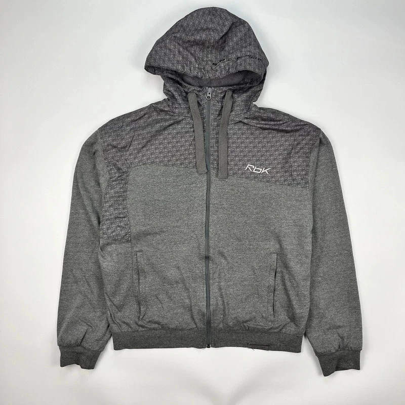 Vintage Reebok Hoodie Womens XL Grey Retro Y2K Full zip