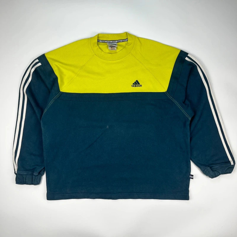 Adidas Sweatshirt Jumper Mens Large Navy Yellow Vintage 90s Pullover