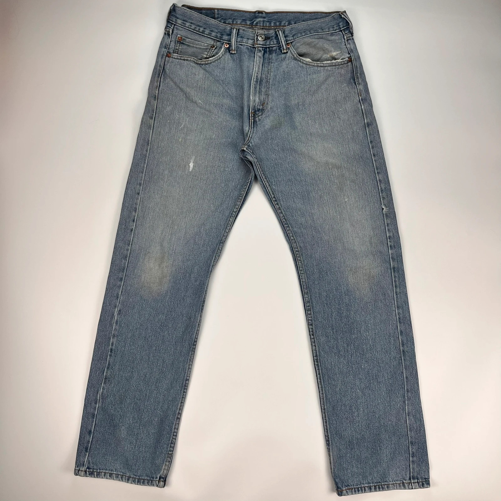 Levis 505 Jeans Mens W33 L32 Blue Regular Fit Denim Trousers Premium 100% Cotton