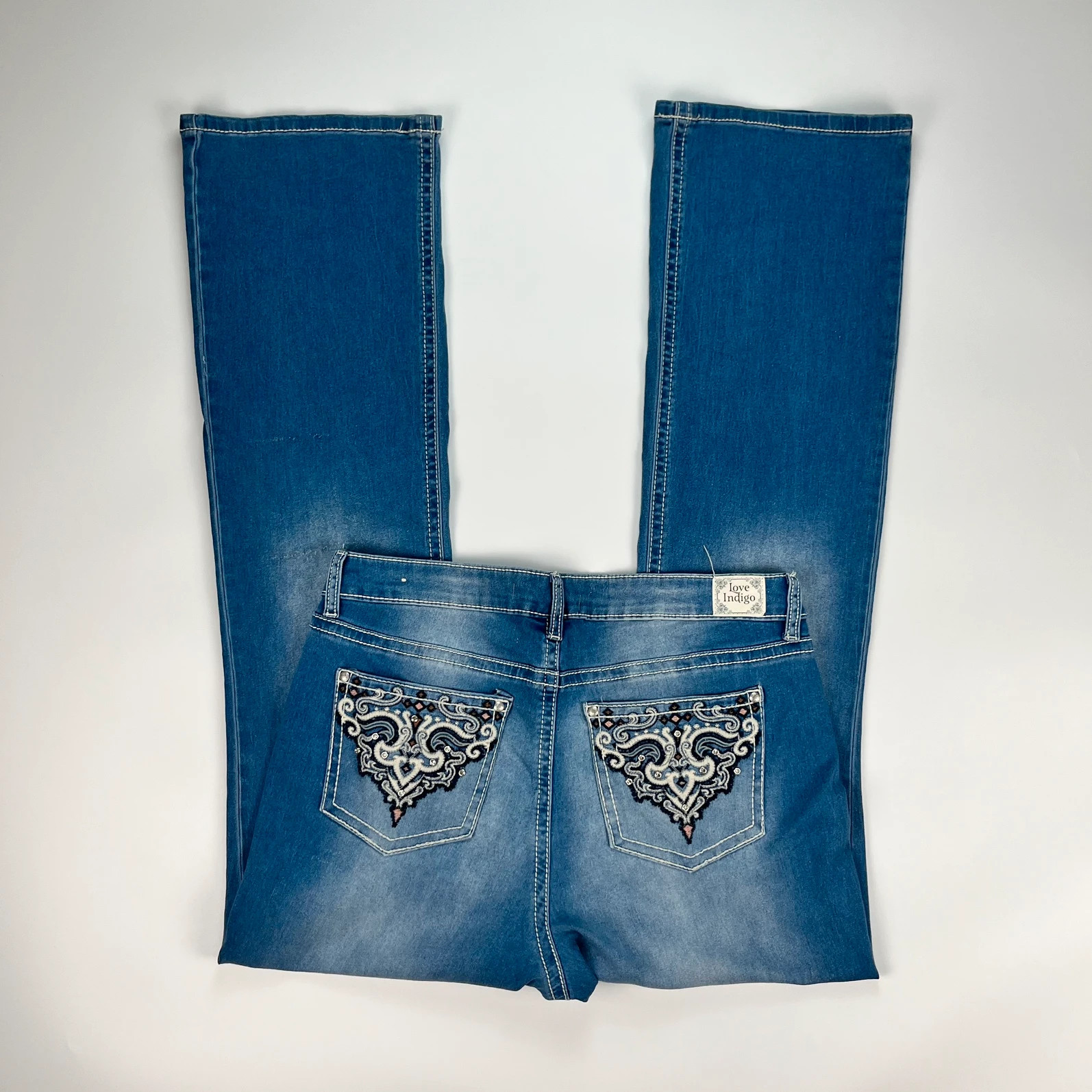 Vintage Jeans Womens 12 W32 L32 Y2K Blue Midrise Flared Bootcut Embroidered