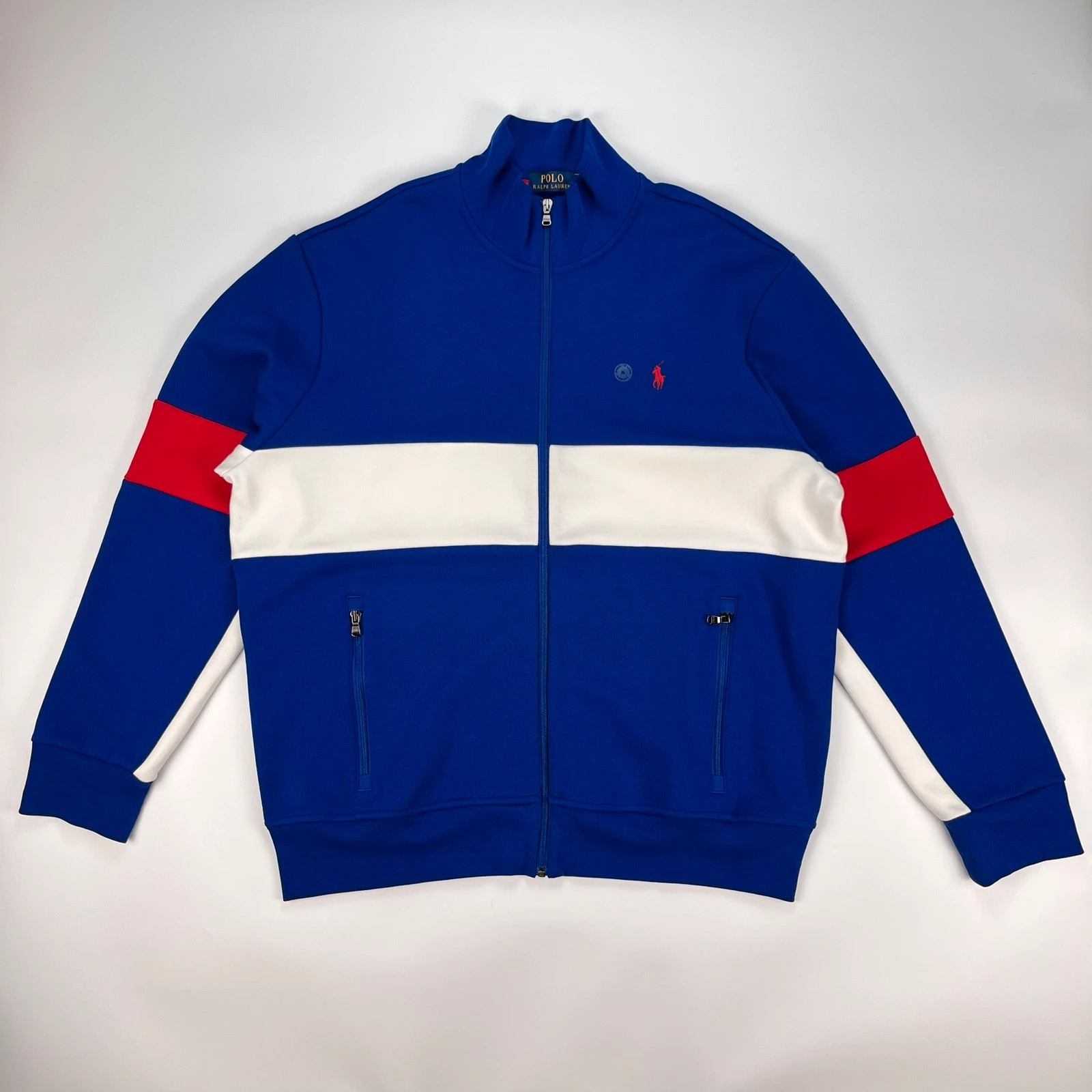 Ralph Lauren Track Jacket Men’s XL Blue White Red Pony Full Zip Performance