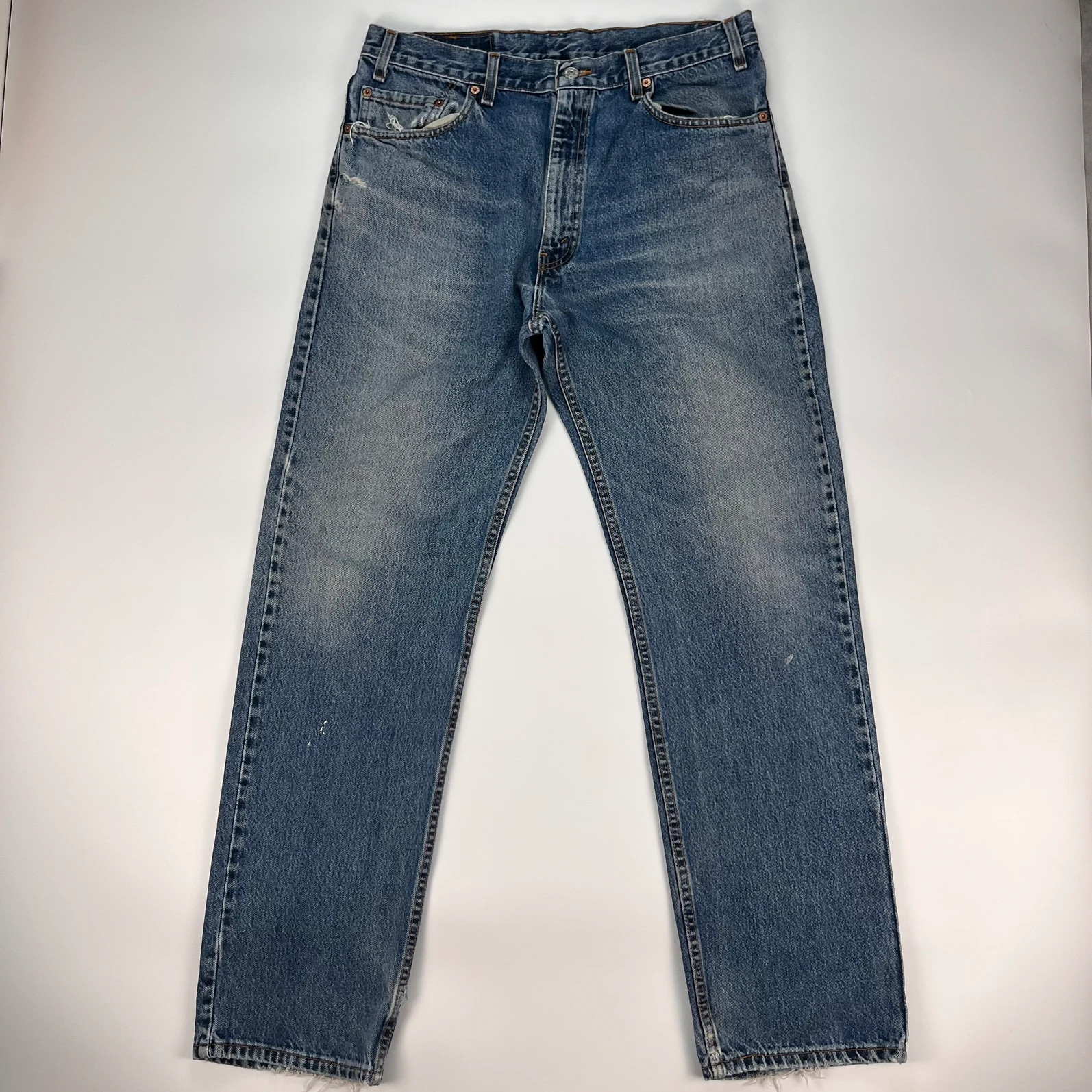 Levis 505 Jeans Mens W36 L32 Blue Regular Fit Denim Trousers Premium 100% Cotton