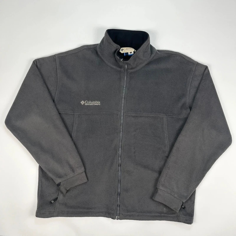 Vintage Columbia Full Zip Fleece Mens Large Grey Thermal Jacket