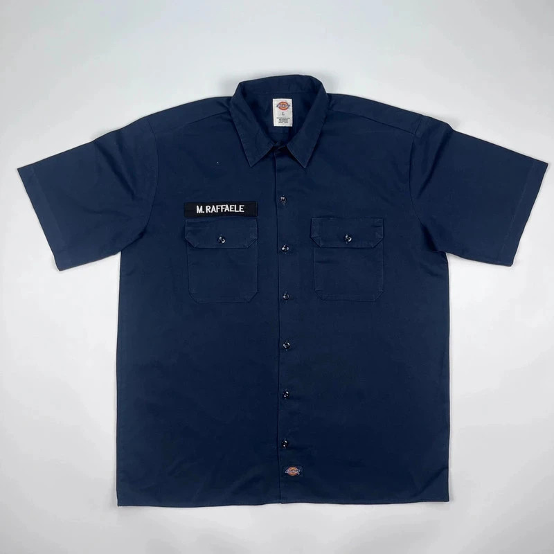 Dickies Short Sleeve Shirt Mens Large Navy Printed Workwear