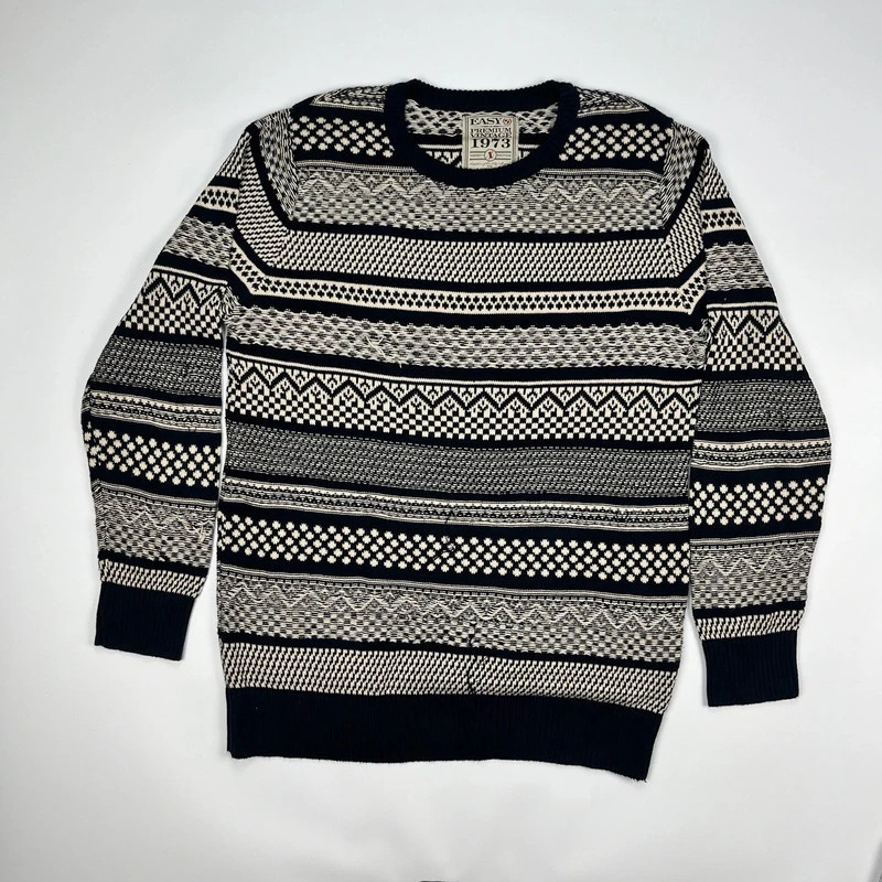Vintage Knitted Crewneck Jumper Mens Medium Patterned Sweater