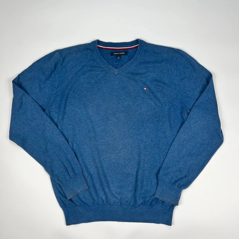 Tommy Hilfiger V Neck Sweater Men’s Medium Blue Jumper