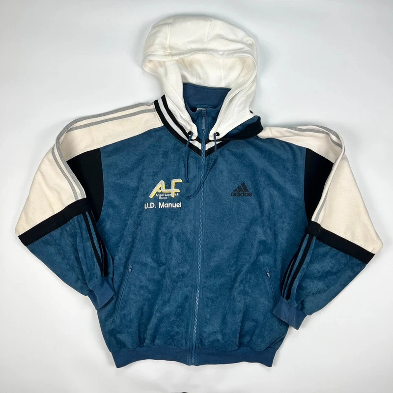 Vintage 90s Adidas Full Zip Track Suit Jacket Mens Large Navy Detachable Hood Bomber