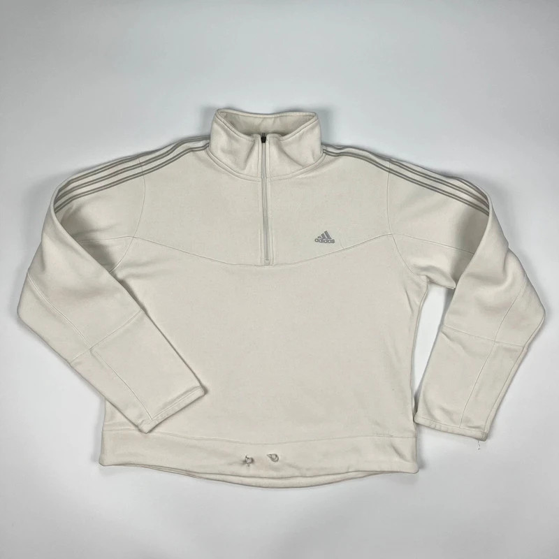 Vintage Y2K Adidas 1/4 Zip Jumper Women’s XXL Cream Sweatshirt