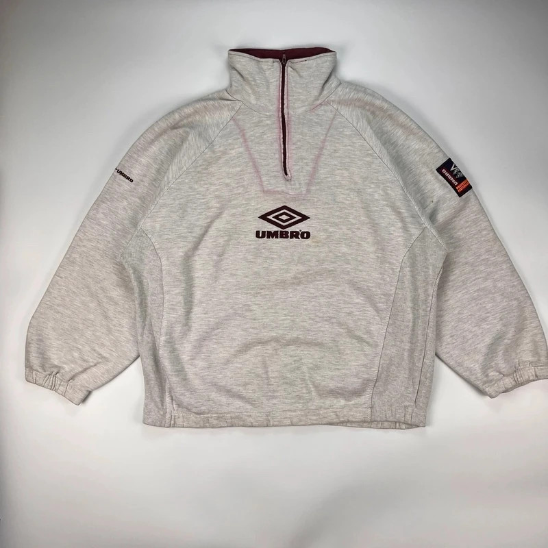 Umbro Sweatshirt Men’s XXL Grey Red 1/4 Vintage Retro Professional Performance