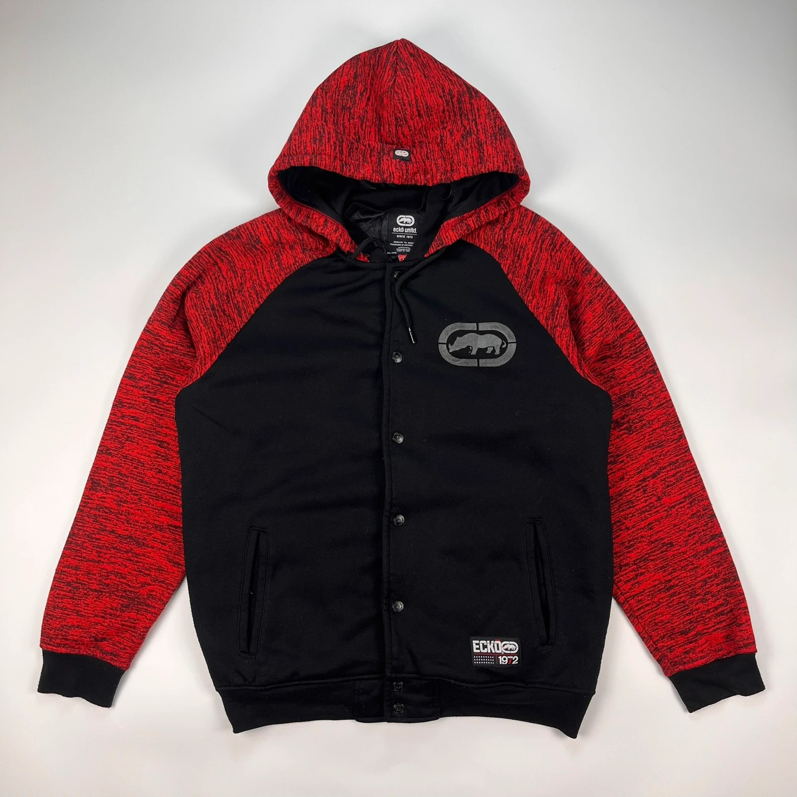 Ecko Unltd Track Jacket Mens Medium Red Black Vintage Retro Quilted Varsity