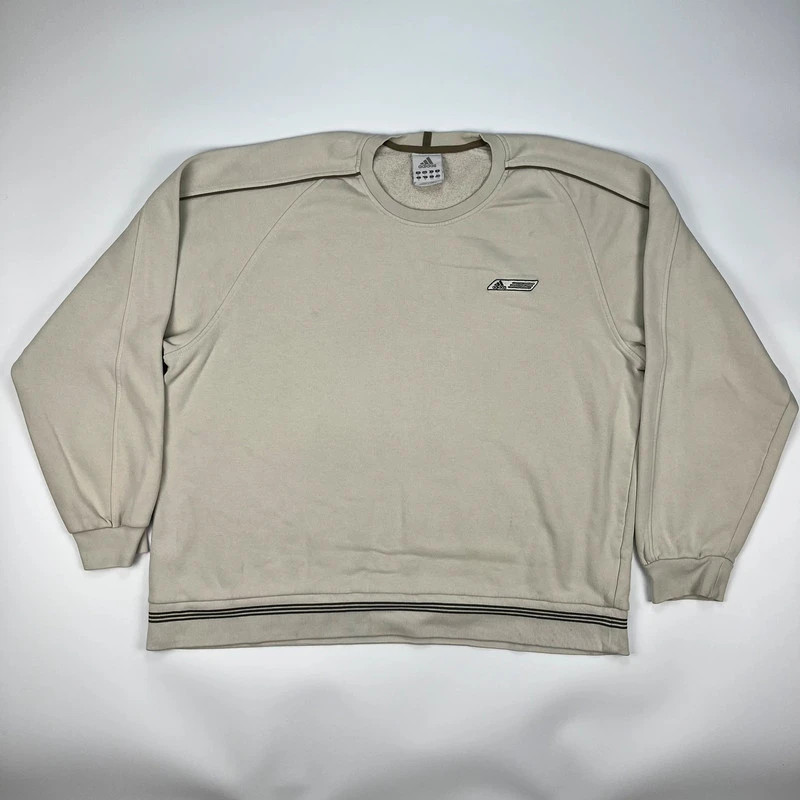 Vintage 00s Adidas Crewneck Jumper Mens XL Beige Retro Small Logo Saeater