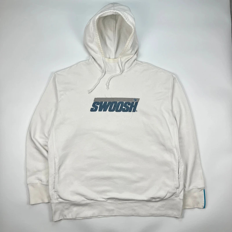 Vintage Nike Hoodie Mens XL White Embroidered Patch pullover 00s Y2K