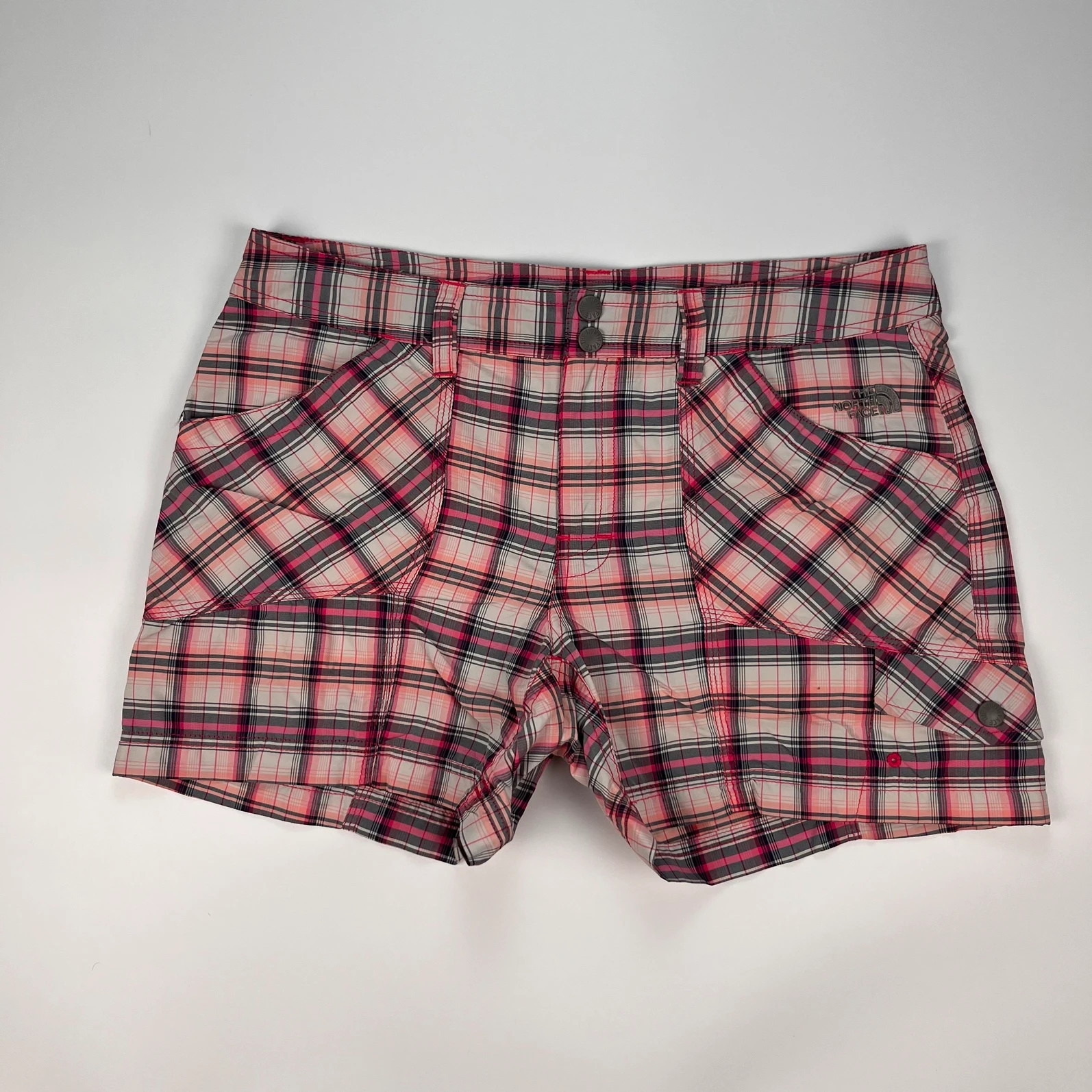 The Northface Shorts Womens 12 Pink Plaid Cargo Utility Outdoor Walking Hiking