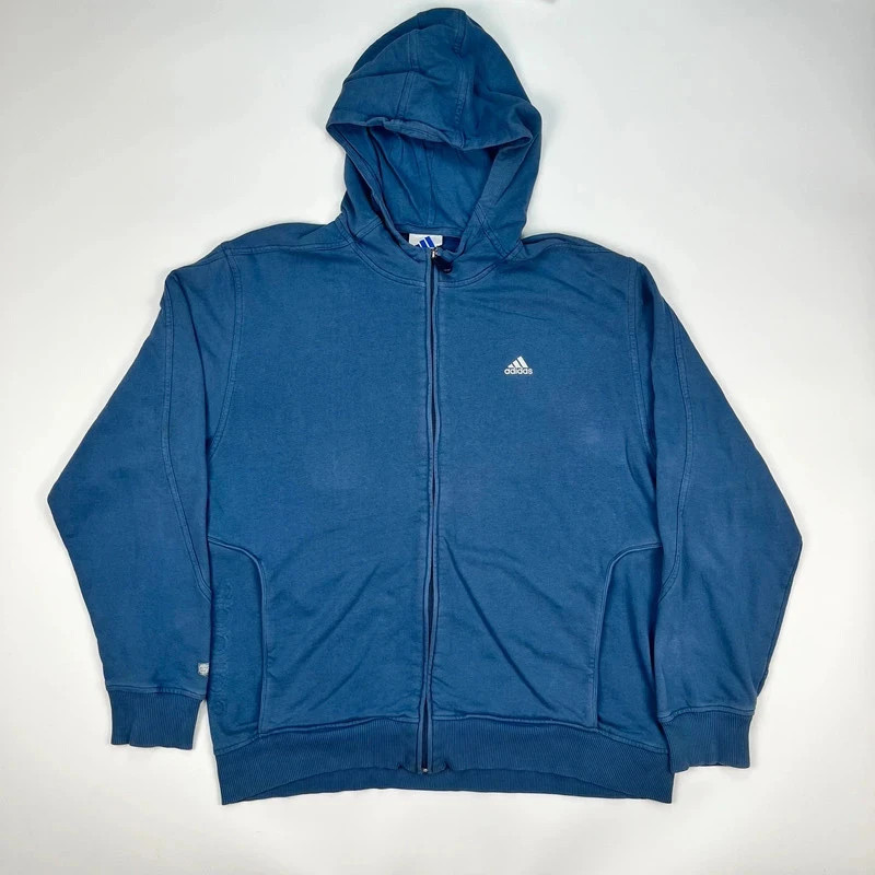 Vintage Y2K Adidas Hoodie Mens Large D6 Blue Full Zip Sweater