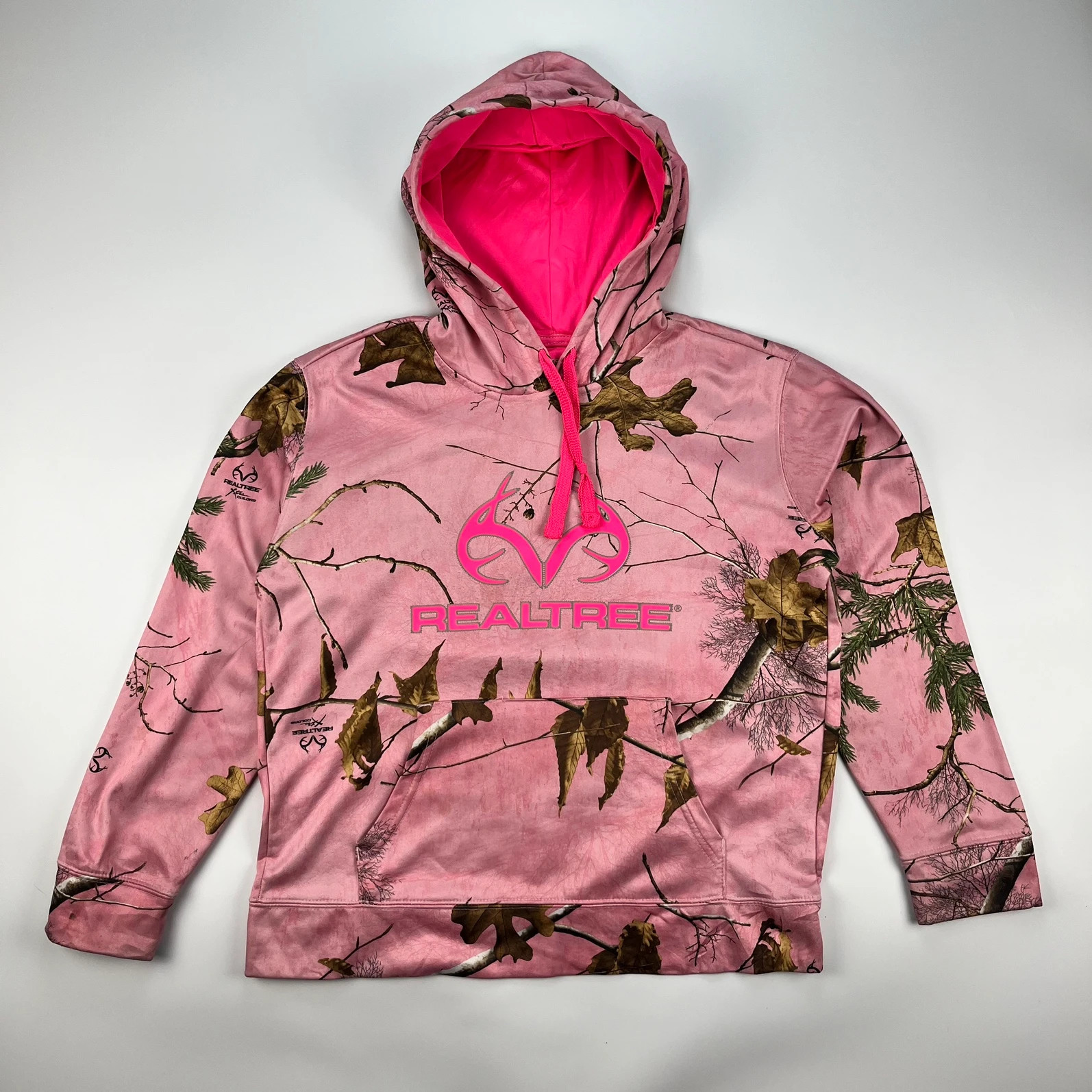 Real Tree Hoodie Womens Large Pink Camouflage Logo Jungle Print Foliage Hunting