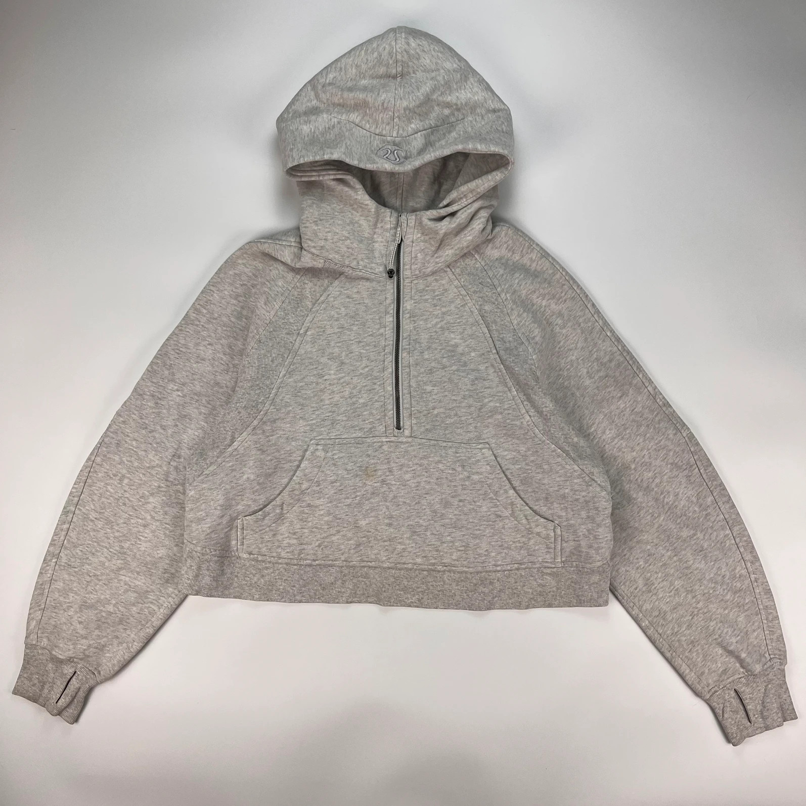 Lululemon Hoodie Womens Medium grey Scuba Cropped Oversized Half Zip Pullover