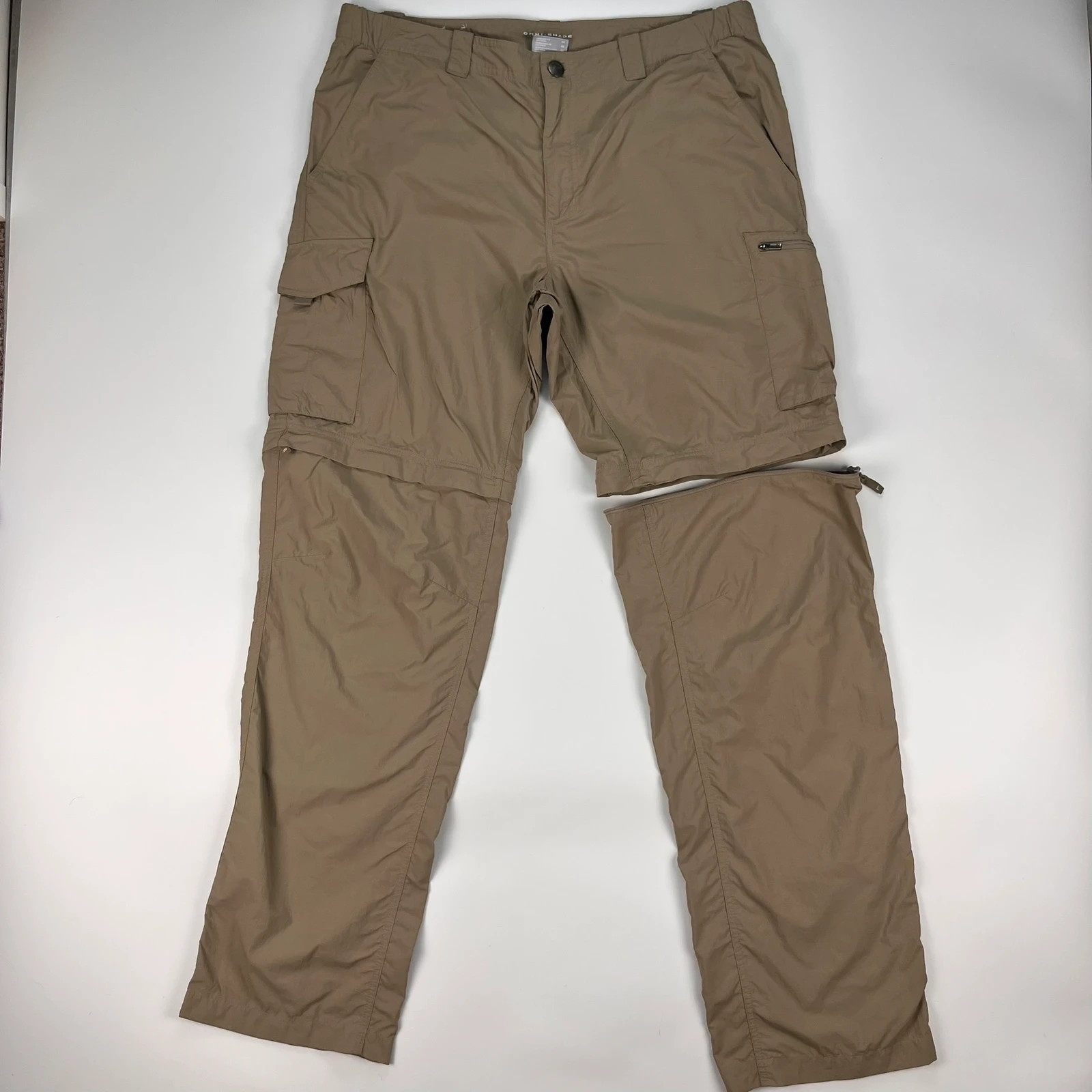 Columbia Trousers Mens W38L34 Beige Omnishade Convertible Walking Hiking Fishing