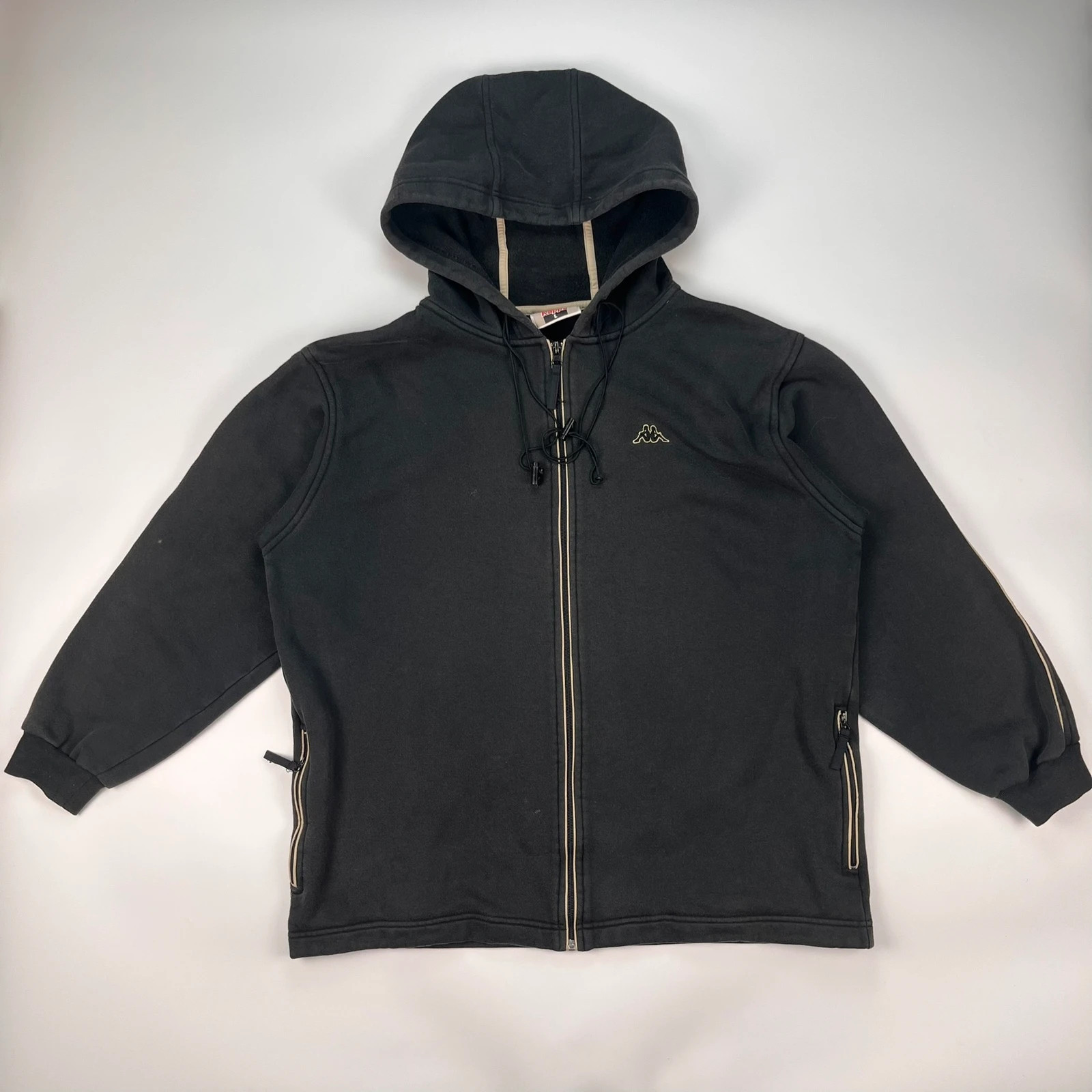Kappa Hoodie Men’s Large Black Vintage Retro Full Zip Sweatshirt