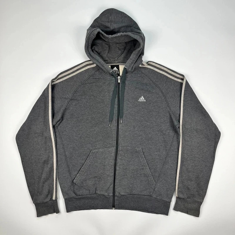 Vintage Y2K Adidas Hoodie Full Zip Mens Large Grey Sweatshirt Pullover