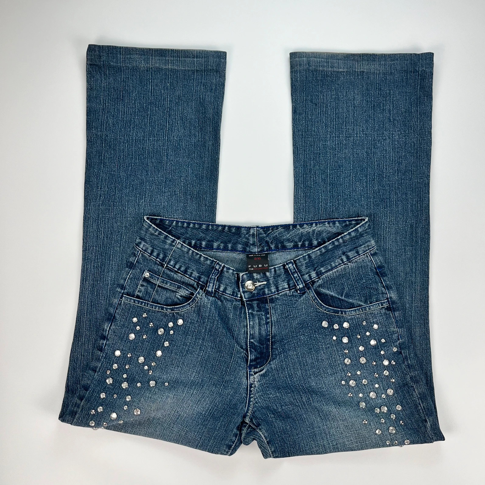 Vintage Jeans Womens 10 W30 L30 Y2K Blue Lowrise Flared Bootcut Gemstone