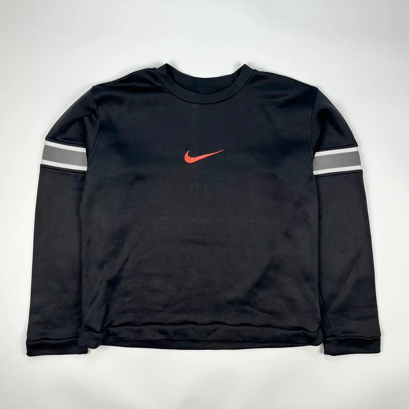 Vintage Nike Sweatshirt Jumper Womens Large Black Centre Swoosh Retro Y2K Pullover