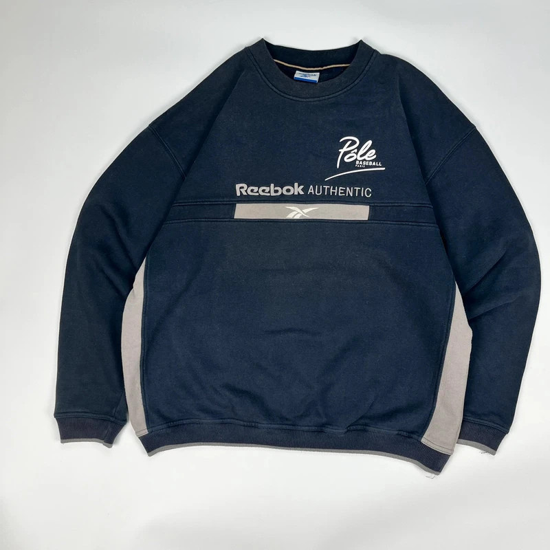 Vintage 00s Reebok Authentic Crewneck Jumper Mens Large Navy Retro Cotton
