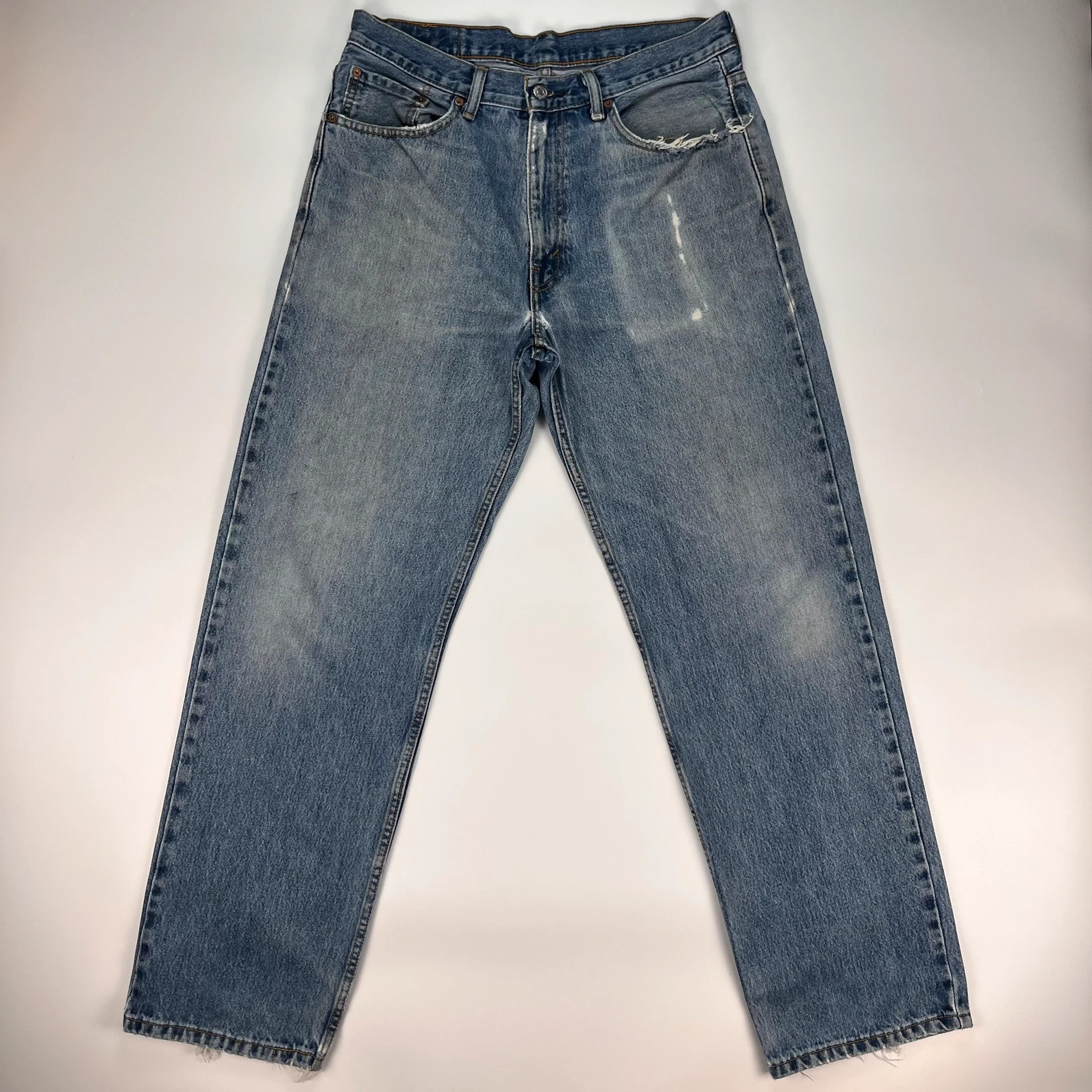 Levis 505 Jeans Mens W34 L32 Blue Regular Fit Denim Trousers Premium 100% Cotton