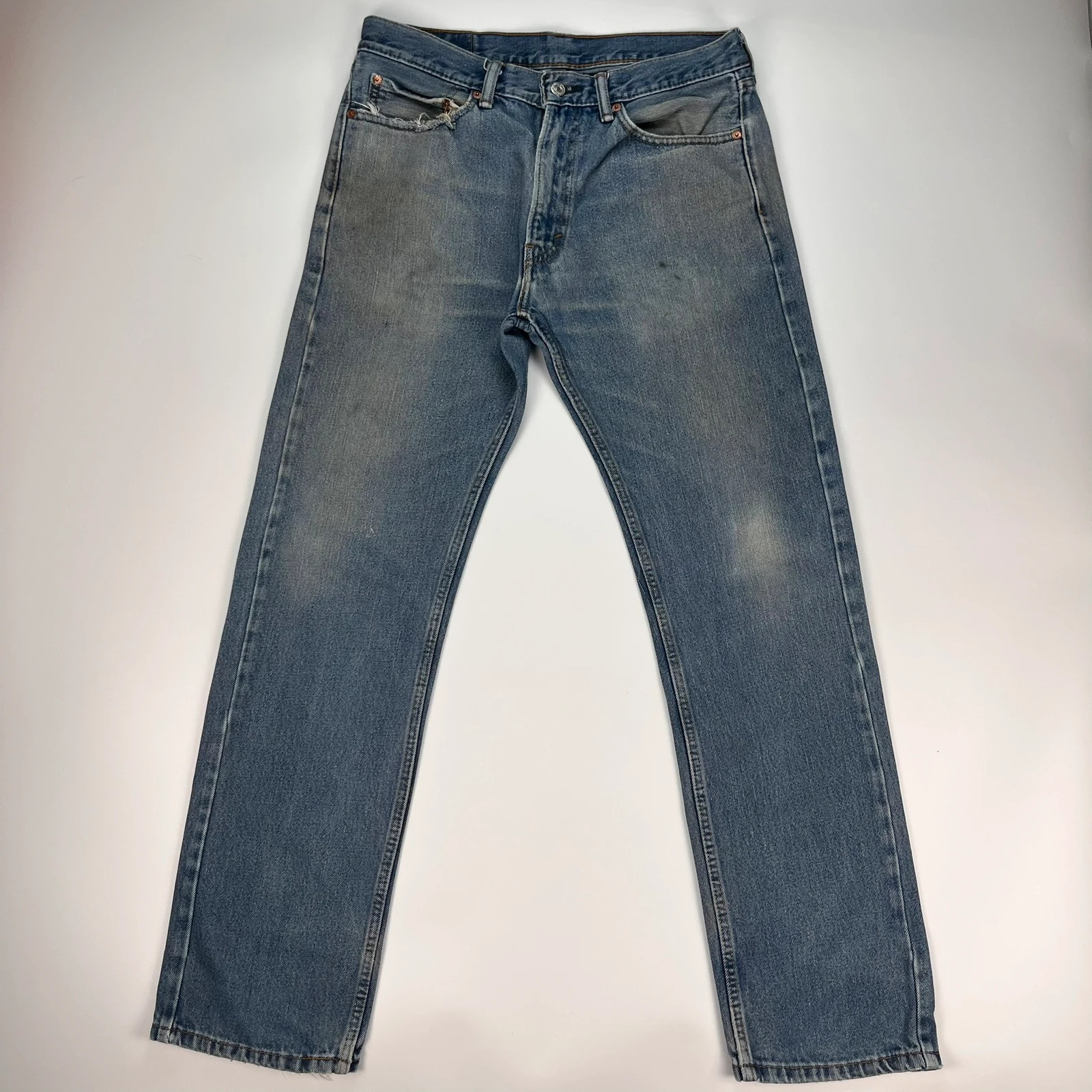 Levis 505 Jeans Mens W32 L32 Blue Regular Fit Denim Trousers Premium 100% Cotton